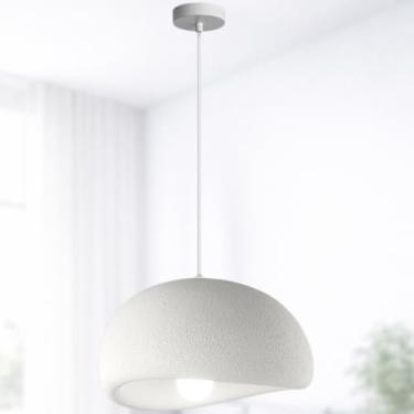 Imagem de Gimpo, Lustre Pendente 40cm Luminária Japonesa Wabi-Sabi Orgânico Cogumelo Concreto Gimpo LTJ40-BRANCO-A