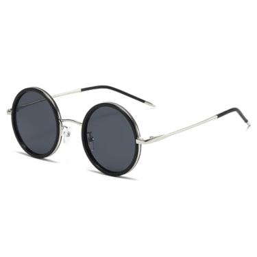 Imagem de JRLLFD Óculos de sol vintage transparentes para homens e mulheres, estilo retrô punk, armação redonda de metal, lente marrom, fashion (MTYJ154 preto)