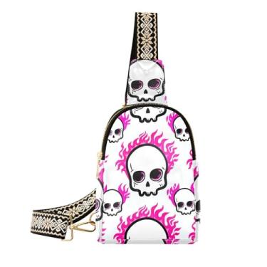 Imagem de CEBUGI Skulls pequena bolsa tiracolo feminina de couro, pochete transversal para trilhas, viagens ao ar livre