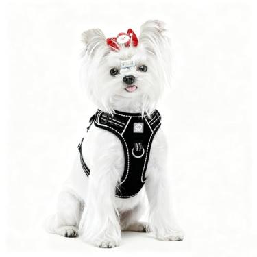 Imagem de Peitoral para cães – Enchimento refletivo ajustável com design fácil de colocar e fixação na coleira (P, preto)