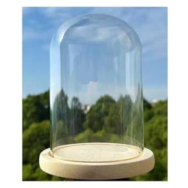 Imagem de Pacote com 2, 17 x 12,7 cm capa de decoração de cúpula cloche de vidro transparente de mesa decorativa com base de madeira