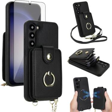 Imagem de Capa de telefone para Samsung Galaxy S23 Plus S23+ 5G capa carteira magnética e protetor de tela anel suporte compatível com bloqueio de RFID MagSafe S23plus 23S + S 23 23+ SM-S916U para mulheres e