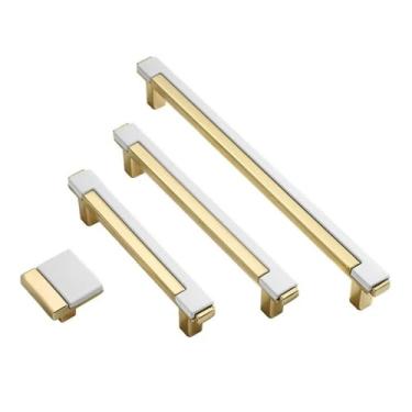 Imagem de Puxadores e puxadores de armário de cozinha cromados dourados puxadores de gaveta puxadores de móveis ferragens de porta 1 peça (cromo branco 128 mm)