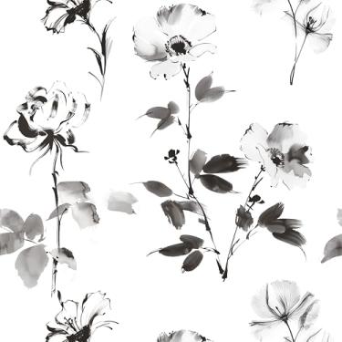 Imagem de Kitico Papel de parede floral, papel de parede autoadesivo de planta aquarela branca papel de contato boho papel de parede decorativo removível para quarto banheiro prateleira forro vinil 43,9 cm x