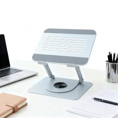 Imagem de Suporte de laptop para mesa, rotação flexível de 360°, suporte ergonômico ajustável para laptop com suporte de barra dupla, suporte portátil dobrável para notebook para MacBook Air Pro, Dell XPS, HP