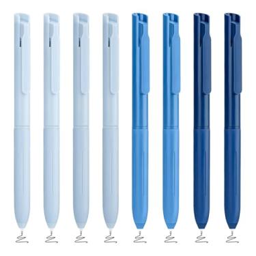 Imagem de BAYTORY 8 peças de canetas de gel estéticas retráteis, caneta de tinta preta de secagem rápida, canetas de escrita lisa de ponta fina de 0,5 mm, para diário, material de escritório e escola (azul)