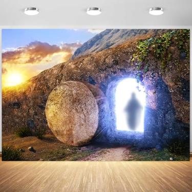 Imagem de 3 x 2,4 m Páscoa ele ressuscitou pano de fundo a tumba de Jesus crucificação nascer do sol fotografia fundo crença religiosa igreja cristã evento festa decorações papel de parede adereços de estúdio