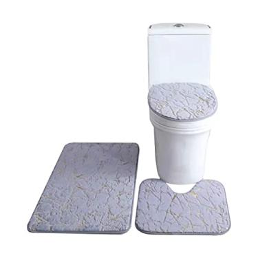 Imagem de Conjunto de 3 Tapetes Banheiro -Derrame Macio Absorvente Água Capa do Assento Vasco Sanitário Tapete em Forma U Chão Carpete Quarto Sala Estar Porta
