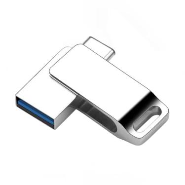 Imagem de Flash Drive USB 3.0 de interface dupla, cartão de memória tipo C giratório de metal, transferência de dados de alta velocidade de 32 GB, design giratório de 360°, à prova d'água, à prova de choque