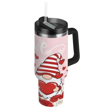 Imagem de ATTX Copo de gnomos Valentine de 1,134 g com alça, copo de aço inoxidável a vácuo de parede dupla com palha, caneca de café isolada para viagem #113