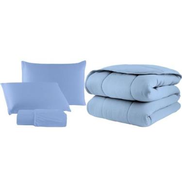 Imagem de Kit Edredom Casal Queen 04 Pçs Malha 100% Algodão Dupla Face Liso - Ca