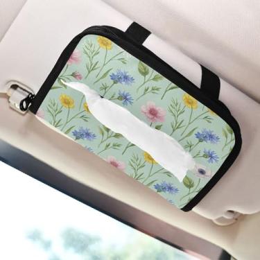 Imagem de SEHANY Porta-lenços de papel de carro floral fofo colorido, caixa de lenços para carro, viseira solar, porta-guardanapos retangular, dispensador de máscara de carro, caixa de lenços para veículos