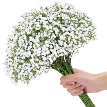 Imagem de Veneloo 24 peças de flores artificiais para bebês a granel, flores brancas falsas para respiração de bebê, buquês de gipsófila falsos, para uso ao ar livre, casamento, arranjo floral, festa, decoração