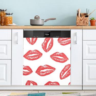 Imagem de ATTX Capa magnética para lava-louças Red Lips Dia dos Namorados | Adesivo decorativo de eletrodomésticos de 58 x 66 cm para armários domésticos e eletrodomésticos #134