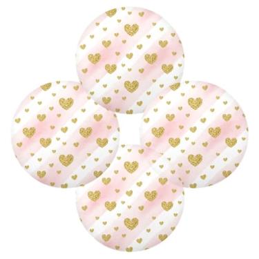 Imagem de Wassud Jogo americano conjunto de 4 tapetes redondos de corações dourados com glitter para cozinha e jantar, tapetes laváveis e resistentes ao calor, decoração de mesa 39 cm