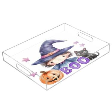 Imagem de xigua Bandeja de servir de acrílico fantasma de Halloween com alças à prova de derramamento, bandejas decorativas de festa de Halloween, bandeja organizadora de bancada para banheiro, cozinha, 30,5 x