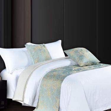 Imagem de Lençol de cama de hotel lençol de cama de poliéster jacquard luxuoso confortável toalha de pé resistente à cor proteção de cama para cama de casal queen king size verde || apenas 1 fronha 50 x 50 cm