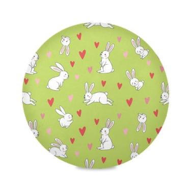 Imagem de Wassud Jogo americano com corações de coelho verde limão tapetes redondos para cozinha e jantar tapetes laváveis resistentes ao calor decoração de mesa 39 cm
