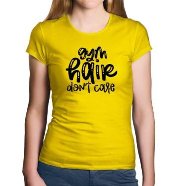 Imagem de Baby Look Algodão Gym Hair Don't Care - Foca na Moda, Amarelo, GG