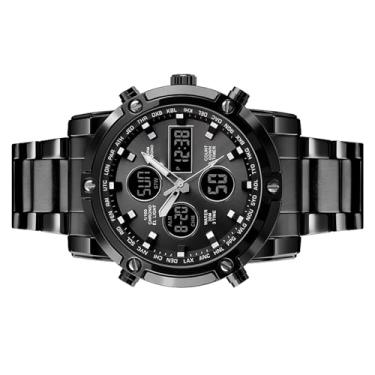 Imagem de ZJchao 1389 Relógio Masculino De Quartzo Único Moda Esporte Casual Marca Relógio De Quartzo Movimento Duplo Pulseira De Aço Inoxidável De Pulso Masculino Para Festas Ao Ar Livre (Preto)