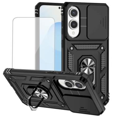 Imagem de Vokuha Capa para Galaxy S25 Edge, para Samsung S25 Edge SM-S937U1 com protetor de tela de vidro temperado e capa deslizante para câmera, capa magnética com suporte de anel de rotação de 360° para