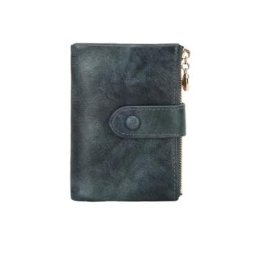 Imagem de Carteira feminina curta, três camadas, grande capacidade, zíper duplo, porta-cartões, bolsa simples, fivela, multifuncional, Azul, One Size