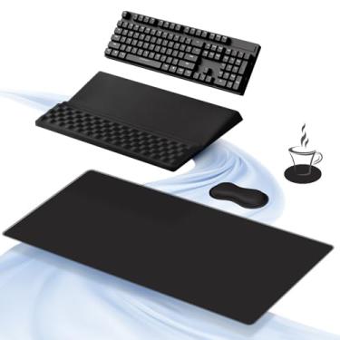 Imagem de Ospelelf Conjunto de suporte de descanso de pulso para teclado e mouse pad ergonômico com mousepad grande, conforto de espuma de memória, acessórios de mesa de escritório premium para alívio da dor