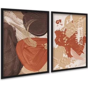 Imagem de Kit 2 Quadros Abstratos Terracota Efeito Tinta 33X24Cm
