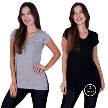 Imagem de Kit 2 Camisa de Academia Fitness - KIT 2 BLUSA JU PRETO E CINZA - BELL