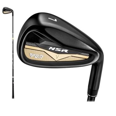 Imagem de Tacos de golfe masculinos 7# ferro único aço inoxidável alta capacidade desalinhamento baixo centro de gravidade mão direita golfe treinador ferro (#7, R Carbon Rod)