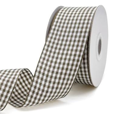 Imagem de PQZKLDP Fita guingão de 3 cm - Rolo de fita de poliéster xadrez marrom, 20 metros para embrulho de presente, artesanato, buquês florais, grinaldas e decoração de festa em casa