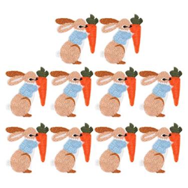 Imagem de Ainoli 10 peças remendos de ferro padrão de coelho tema de páscoa estilo diy fazendo material de poliéster material de decoração de tecido para roupas