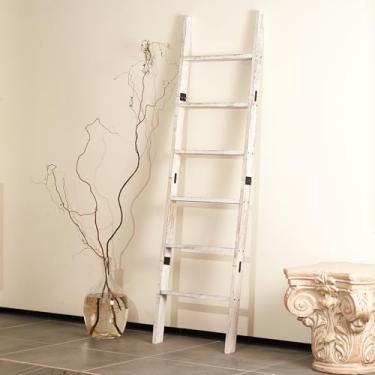 Imagem de Escada de cobertor para sala de estar, suporte de colcha decorativo de madeira para quarto, toalheiro inclinado para banheiro, escadas rústicas de fazenda para exibição. (lavagem branca)