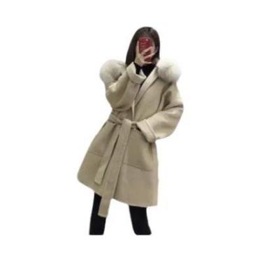 Imagem de Jaqueta Feminina Oversize De Inverno Com Gola E Punhos De Pele De Rapo