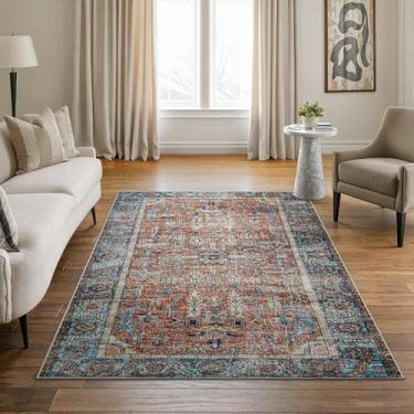Imagem de Bloom Rugs Tapete lavável antiderrapante 1,8 m x 1,8 m - Tapete de área tradicional laranja/azul para sala de estar, quarto, sala de jantar e cozinha - Tamanho exato: 1,5 m x 18 m