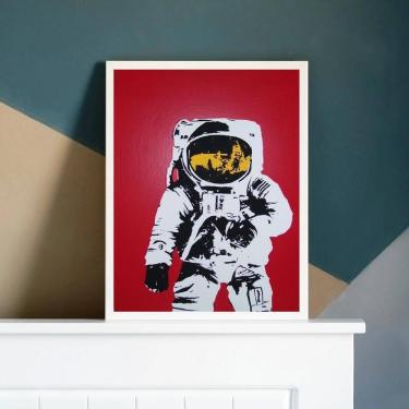 Imagem de Quadro Astronauta Pop Art 24x18cm - Vidro e Moldura Preto