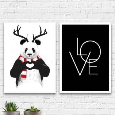 Imagem de Kit 2 Quadros Decorativos Panda Love 33X24Cm - Branca