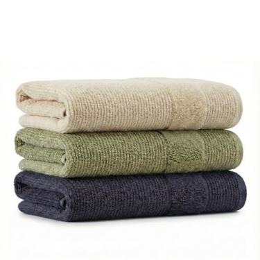 Imagem de Jogo 3 Toalhas de Banho Gigante 500g/m² 100% Algodão Felpuda Luxo – Grossa Alta Absorção – 72x150cm (3, Oliva - Cosmos - Linho)