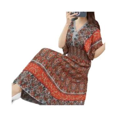 Imagem de Saia Longa Casual Elegante De Verão Com Estampa E Cintura Elástica Em 