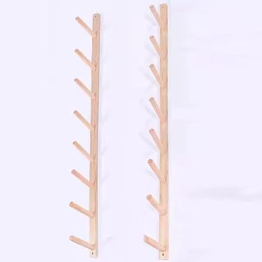 Imagem de Suporte de parede para tapete de ioga – Rack de armazenamento de madeira comercial para rolos de espuma e tapetes fitness – Organizador de 2 a 9 níveis para casa, estúdio, clubes, escola, garagem