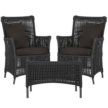 Imagem de 2 Poltronas E 1 Mesa Igapó Alumínio Preta Corda Náutica E9 Preto