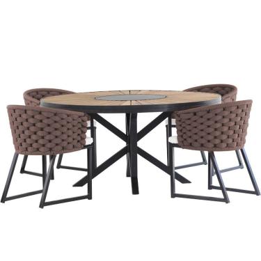 Imagem de Kit 4 Cadeira Bali Alumínio Em Tricô Náutico E Mesa Trama Marrom