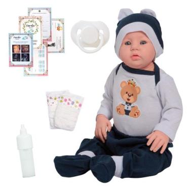 Imagem de Bebê Reborn Masculino 100% Silicone Articulado + Acessórios - Cegonha 
