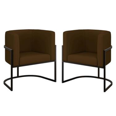 Imagem de Kit 02 Poltronas Lua Sala Decorativa Base Ferro Gold Corino Marrom