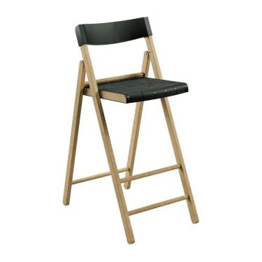 Imagem de Banqueta Dobrável Alta Com Encosto Tramontina Potenza Preto Madeira Tauari Natural