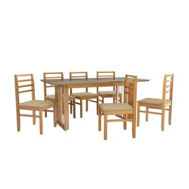 Imagem de Conjunto Sala De Jantar Elisa Em Madeira Maciça 6 Cadeiras Boucle Bege