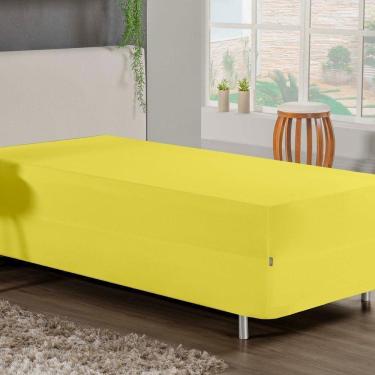 Imagem de Jogo De Cama Solteiro Nobre 2 Peças Luva De Box 55cm De Altura Malha 100% Algodão - Amarelo