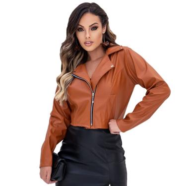 Imagem de Jaqueta Couro Ecológico Feminina Caramelo Blusa de Frio Estilosa Donna Martins