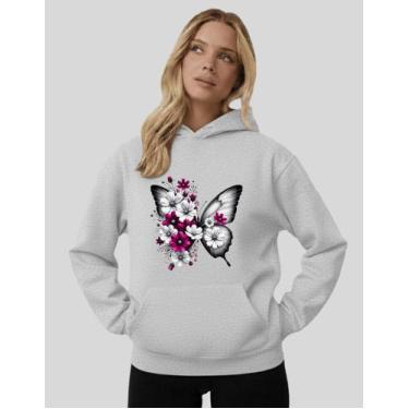 Imagem de Moletom Feminino Blusa De Frio Canguru Borboleta E Flores - MB Sport, 