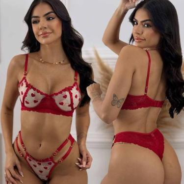 Imagem de Lingerie Rendada Luxo Tule Bordado Coração Romântica Sexy - Like4you, 